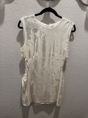 Forever 21 Ivory Sequin Side Lace-Up Tank Top